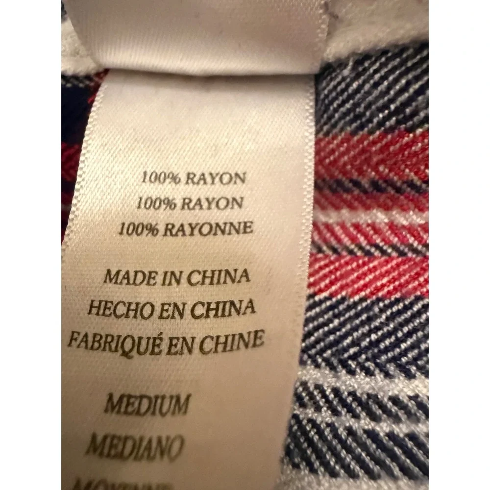 Rails Plaid Shirt Dress Womens Medium White Red Navy Blue Tie Waist Button Down
